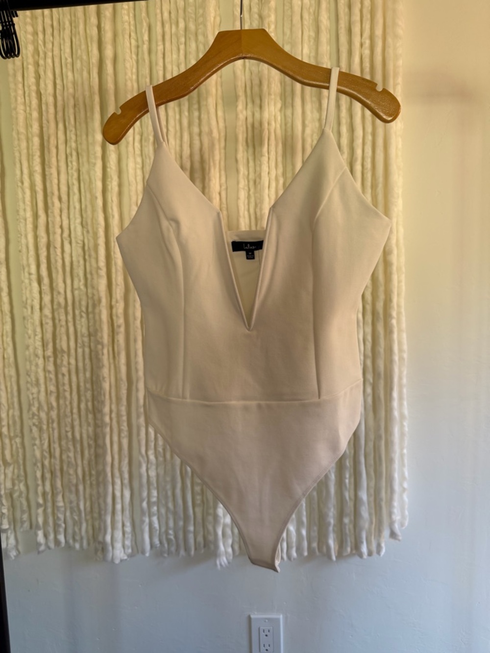 Lulu's Cream V-Plunge Spaghetti-Strap One-Piece